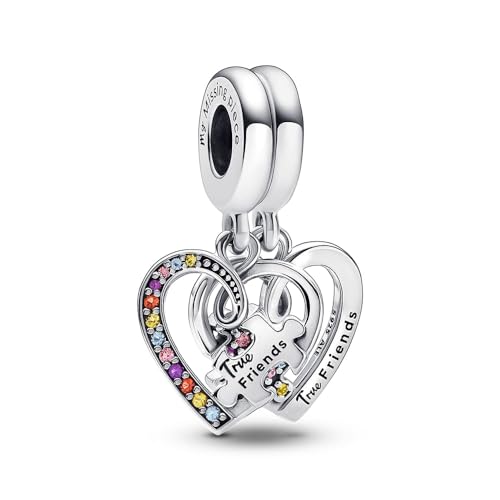 PANDORA Puzzleteil Herzen Teilbarer Freundschafts- Charm-Anhänger aus Sterling Silber mit Zirkonia - Kompatibel mit PANDORA Moments Armbänder von PANDORA