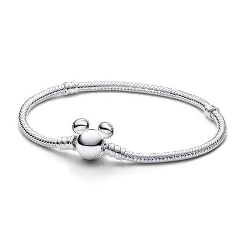 PANDORA Disney Micky Maus Verschluss Moments Schlangen-Gliederarmband mit Micky Maus Verschluss, Kompatibel Moments, Größe: 18 cm, 593061C00-18 von PANDORA