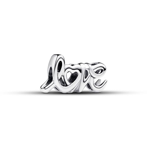 PANDORA Moments Handgeschriebenes Liebe Charm aus Sterling Silber, Kompatibel Moments Armbändern, 793055C00 von PANDORA