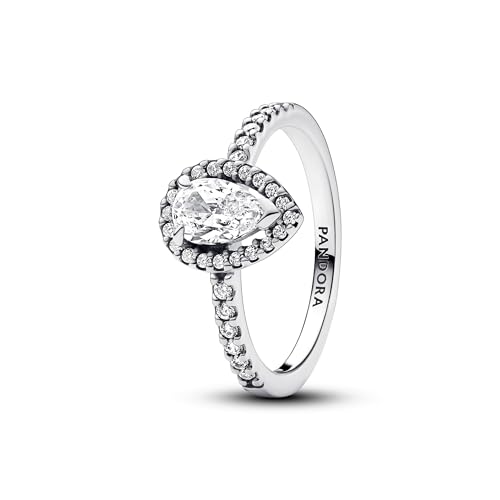 PANDORA Timeless Funkelnder Birnen-Kranz Ring aus Sterling Silber mit Cubic Zirkoniastein verziert, Größe: 52, 192835C01-52 von PANDORA