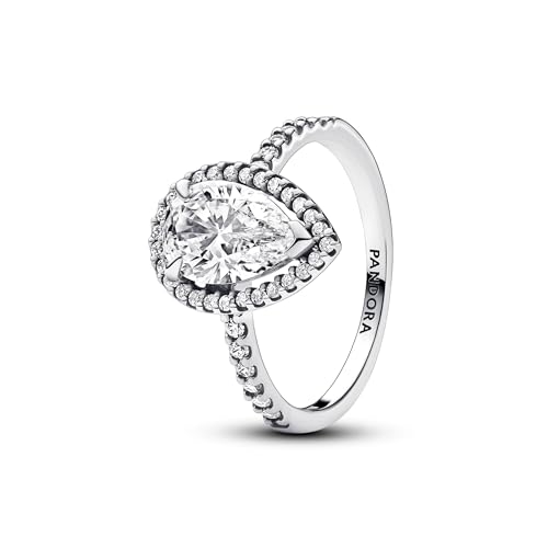 PANDORA Timeless Funkelnder Birnen-Kranz Ring aus Sterling Silber mit Cubic Zirkoniastein verziert, Größe: 58, 193012C01-58 von PANDORA