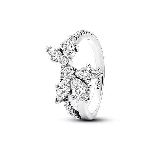 PANDORA Timeless Funkelndes Asymmetrisches Herbarium Cluster Ring aus Sterling Silber mit Cubic Zirkoniastein verziert, Größe: 54, 193023C01-54 von PANDORA