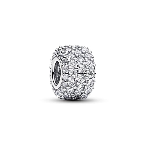 PANDORA Moments Funkelndes Dreireihiges Pavé-Charm aus Sterling Silber mit Zirkonia, Kompatibel Moments Armbändern, 792820C01 von PANDORA