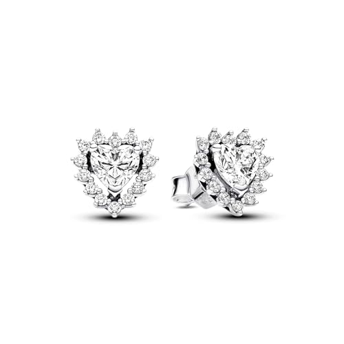 PANDORA Timeless Funkelnder Herz-Strahlenkranz Ohrstecker aus Sterling Silber mit Zirkonia, 293097C01 von PANDORA