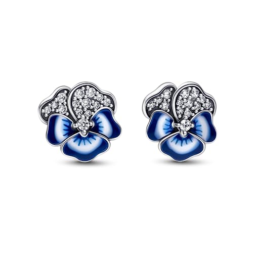 PANDORA Blaue Stiefmütterchen Ohrringe aus Sterling-Silber mit Cubic Zirkonia in der Farbe Blau, PANDORA Moments Kollektion, 290781C01 von PANDORA