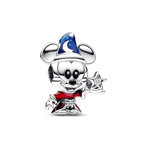 PANDORA Moments Disney Zauberlehrling Micky Charm aus Sterling Silber mit Zirkonia, Kompatibel Moments, 792954C01 von PANDORA