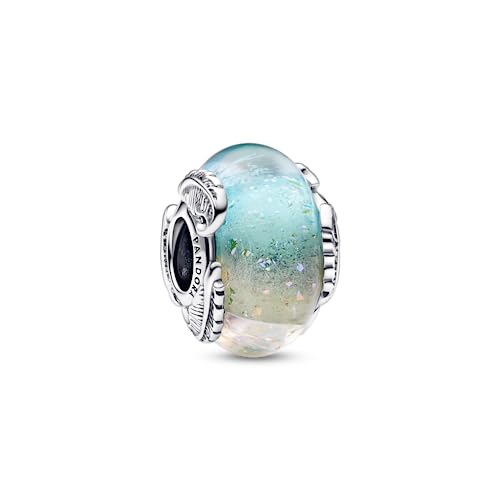 PANDORA Mehrfarbiges Murano-Glas & Geschwungene Feder Charm aus Sterling-Silber und Glas in mehreren Farben, PANDORA Moments Kollektion, 792577C00 von PANDORA