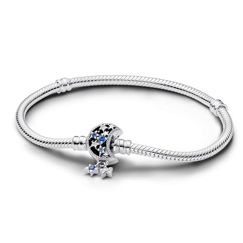 PANDORA Moments Schlangen-Gliederarmband mit Funkelndem Mond-Verschluss aus Sterling Silber, Zirkonia, Kompatibel Moments, Größe: 20cm, 592819C01-20 von PANDORA