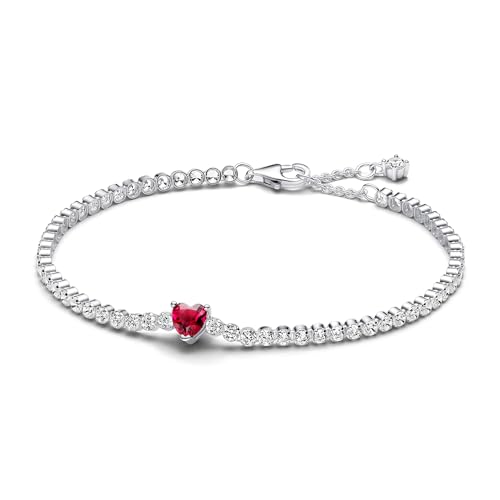 PANDORA Timeless Rotes Funkelndes Herz Tennisarmband aus Sterling-Silber mit rotem künstlichen Kristall, Timeless Kollektion, 18cm, 590041C02-18 PANDORA Timeless Rotes Funkelndes Herz Tennisarmband aus Sterling-Silber mit rotem künstlichen Kristall, Timeless Kollektion, 18cm, 590041C02-18 von PANDORA