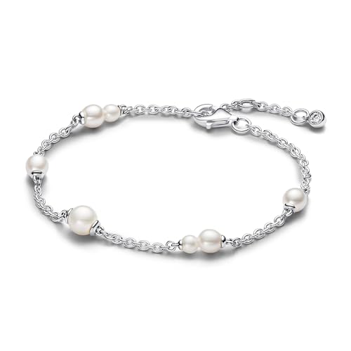 PANDORA Timeless Behandelte Süßwasserzuchtperle Kettenarmband aus Sterling-Silber mit Cubic Zirkonia, Timeless Kollektion, 18cm, 593172C01-18 von PANDORA