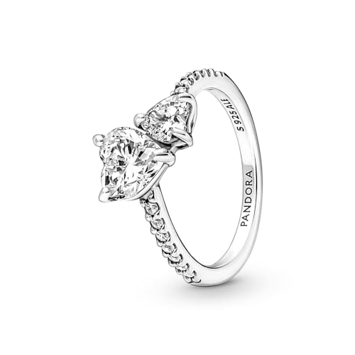 Pandora Timeless Doppel-Herz Funkelnder Ring aus 952 Sterling Silber mit klaren Cubic Zirkonia Steinchen 191198C01-52 von Pandora