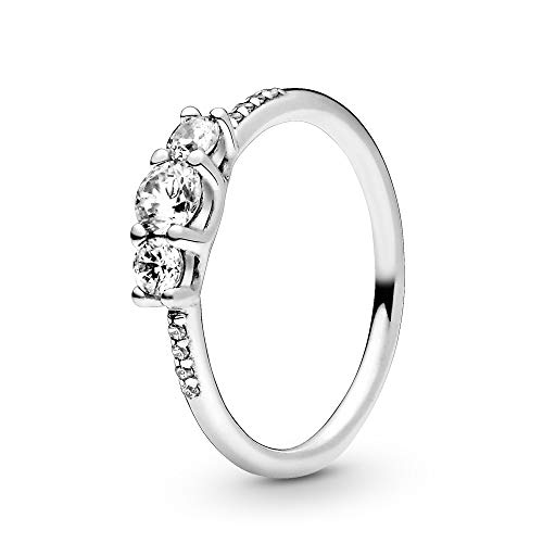 PANDORA Timeless Drei Klare Steine Ring aus Sterling-Silber mit Cubic Zirkoniasteinen verziert, Größe: 56, 196242CZ-56 von PANDORA