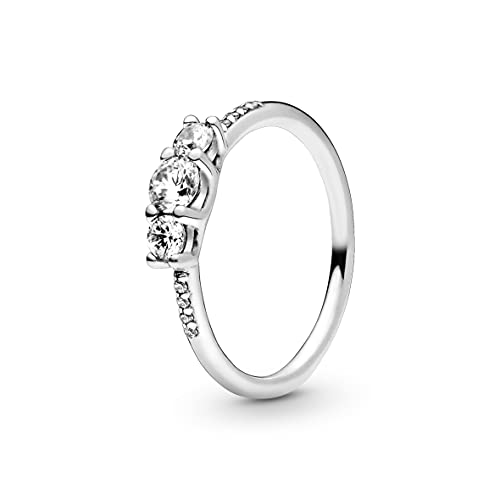 PANDORA Timeless Drei Klare Steine Ring aus Sterling-Silber mit Cubic Zirkoniasteinen verziert, Größe: 58, 196242CZ-58 von PANDORA