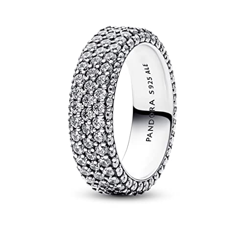 PANDORA Timeless Dreireihiger Pavé Ring aus Sterling Silber mit Cubic Zirkonia Timeless Collection, Größe 58, 192634C01-58 von PANDORA