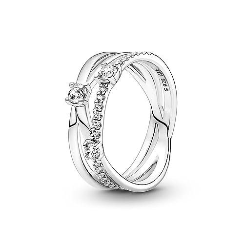 PANDORA Damen Ring Silber funkelndes Dreifachband mit Zirkonia 199400C01 199400C01-56 cm von PANDORA