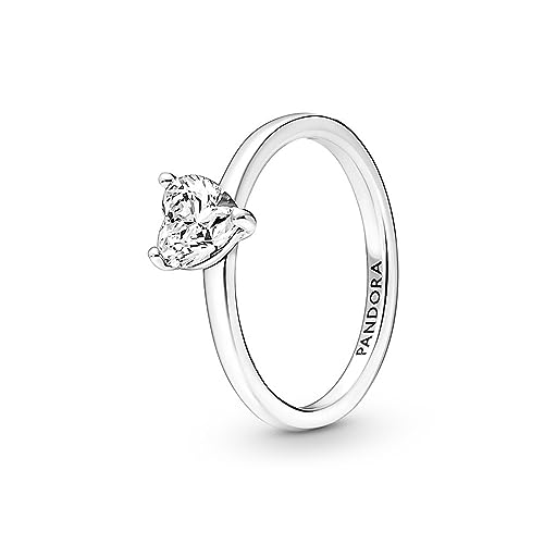 Pandora Timeless Funkelndes Herz Solitär-Ring aus 952 Sterling Silber mit klaren Cubic Zirkonia Steinchen 191165C01-54 von Pandora