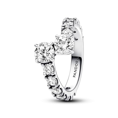 PANDORA Timeless Glitzernder Überlappender Band-Ring aus Sterling Silber mit Zirkonia, Größe: 58, 193149C01-58 von PANDORA