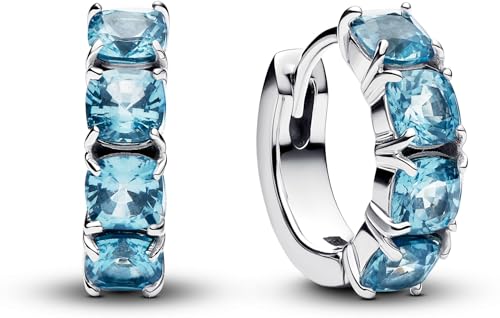 Pandora Timeless Hellblaue Creolen-Ohrringe aus Sterling Silber mit aquamarinblauen künstlichen Kristallen, 293851C01 von PANDORA