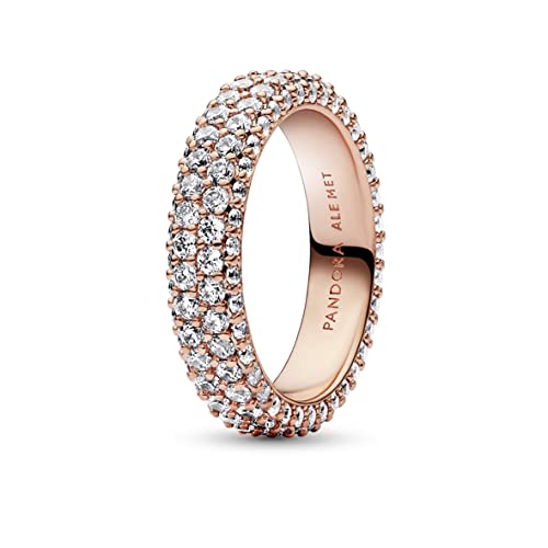 PANDORA Timeless Doppelreihiger Pavé Ring mit rosevergoldeter Metalllegierung und Cubic Zirkonia Timeless Collection, Größe 54, 182629C01-54 von PANDORA