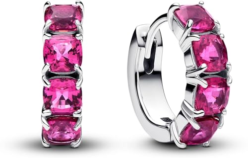 Pandora Timeless Rosafarbene Creolen-Ohrringe aus Sterling Silber mit rosafarbenen künstlichen Kristallen, 293851C02 von PANDORA