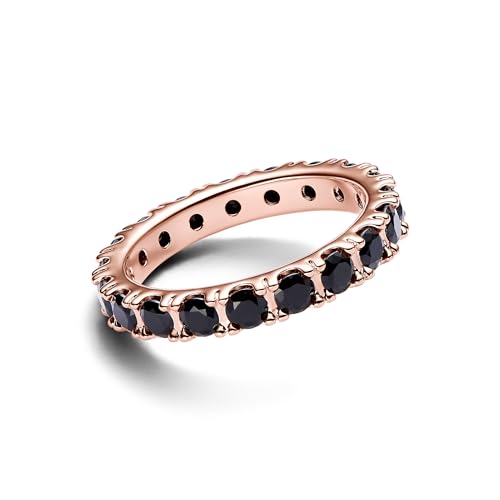 PANDORA Timeless Schwarze Funkelnde Reihe Ewigkeitsring aus Sterling Silber mit rosévergoldet Metalllegierung mit künstlichen Kristallen, Größe 54, 180050C02-54 von PANDORA