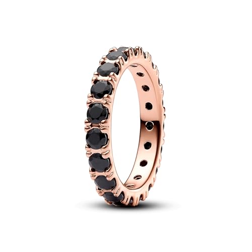 PANDORA Timeless Schwarze Funkelnde Reihe Ewigkeitsring aus Sterling Silber mit rosévergoldet Metalllegierung mit künstlichen Kristallen, Größe 58, 180050C02-58 von PANDORA