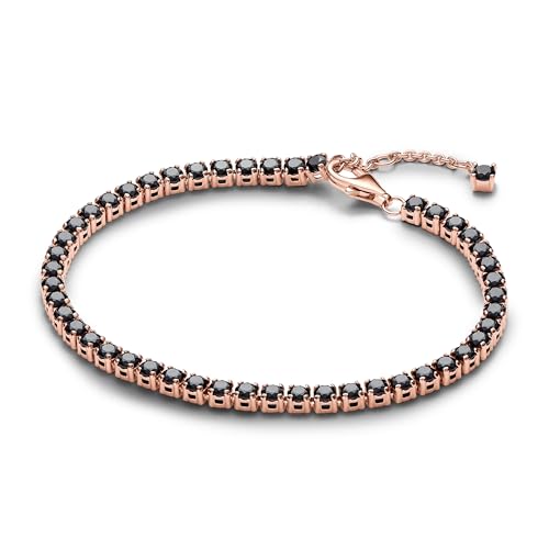 PANDORA Timeless Schwarzes Funkelndes Tennisarmband aus 14 Karat Rosévergoldeter Metalllegierung mit künstlichen Kristallen, Timeless Kollektion, 16cm, 581469C02-16 von PANDORA