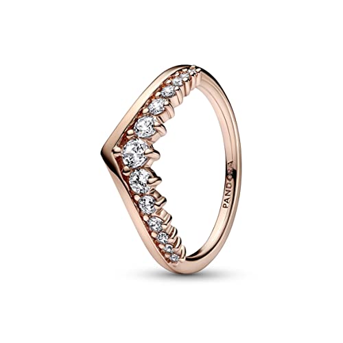 PANDORA Timeless Wishbone Schwebender Pavé-Ring mit 14 Karat rosévergoldeter Metalllegierung und Cubic Zirkonia Timeless Collection, Größe 54, 182320C01-54 von PANDORA