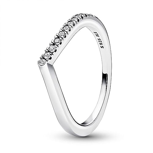 PANDORA Timeless Wishbone Halb Funkelnder Ring aus Sterling-Silber mit Cubic Zirkonia, Gr. 50, 192394C01-50 von PANDORA