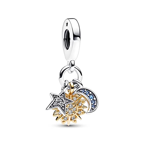 PANDORA Bicolor Himmlischer Dreifacher Charm-Anhänger aus Sterling Silber mit 14 Karat vergoldeter Metalllegierung, Cubic Zirkonia, Kompatibel Moments, 762676C01 von PANDORA