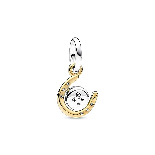 PANDORA Moments Bicolor Drehende Hufeisen-Scheibe Charm-Anhänger aus Sterling Silber mit 14 Karat vergoldeter Metalllegierung, Zirkonia, Kompatibel Moments Armbänder, 762713C01 PANDORA Moments Bicolor Drehende Hufeisen-Scheibe Charm-Anhänger aus Sterling Silber mit 14 Karat vergoldeter Metalllegierung, Zirkonia, Kompatibel Moments Armbänder, 762713C01 von PANDORA