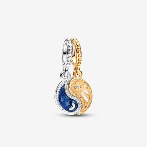 PANDORA Bicolor Teilbarer Sonne & Mond Charm-Anhänger aus Sterling Silber mit 14 Karat vergoldeter Metalllegierung, Cubic Zirkonia, Kompatibel Moments, 762678C01 PANDORA Bicolor Teilbarer Sonne & Mond Charm-Anhänger aus Sterling Silber mit 14 Karat vergoldeter Metalllegierung, Cubic Zirkonia, Kompatibel Moments, 762678C01 von PANDORA