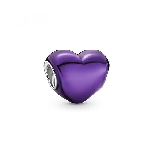PANDORA Moments Violettes Metallic-Herz Charm aus Sterling Silber und transparenter violetter Emaille verziert - Kompatibel Moments Armbänder - 799291C01 von PANDORA