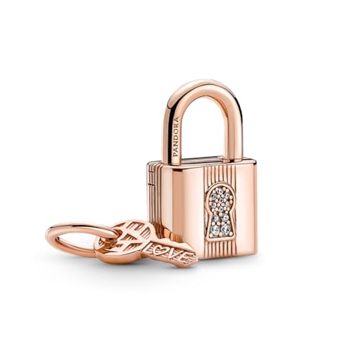 PANDORA ROSE Charm-Anhänger "Vorhängeschloss mit Schlüssel" Silber, 14k rosévergoldet, Zirkonia 780088C01 von Pandora