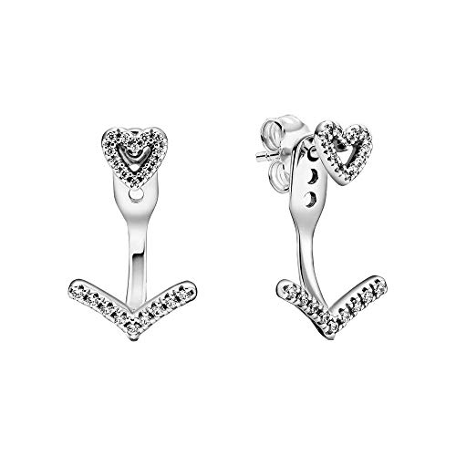 Pandora Wish Funkelnde Wishbone Herz Ohrstecker aus Sterling Silber mit Zirkonia Steinchen/Größe: 1,7cm von PANDORA
