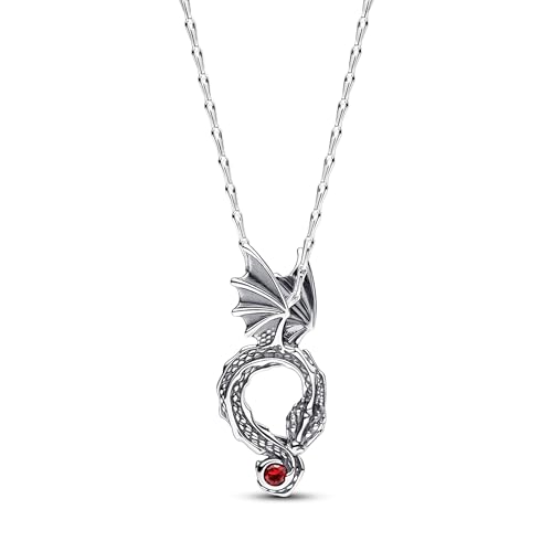 PANDORA X Game of Thrones Drache Anhänger-Halskette aus Sterlin Silber mit künstlichem Kristall in Rot, 45cm, 392967C01-45 von PANDORA