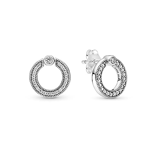 PANDORA Ohrringe "Pavé & Logo Kreis" silber, Zirkonia 299486C01 von PANDORA