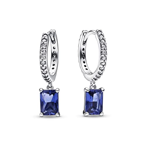 PANDORA Timeless Blaue Rechteckige Funkelnde Creolen aus Sterling-Silber, Kompatibel mit PANDORA Timeless Armbänder, 292381C01 von PANDORA