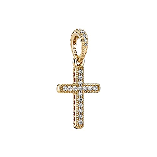 PANDORA Passions Funkelndes Kreuz Anhänger aus 14 Karat Gold mit Cubic Zirkonia 2,4 x 16,5 x 12,3 mm (T/H/B) von PANDORA