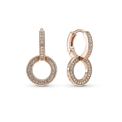 PANDORA Funkelnde Doppel-Ohrringe mit 14 Karat rosévergoldete Metalllegierung und Cubic Zirkonia Steinen aus der PANDORA Signature Collection, in der Farbe Roségold, 289052C01 von PANDORA