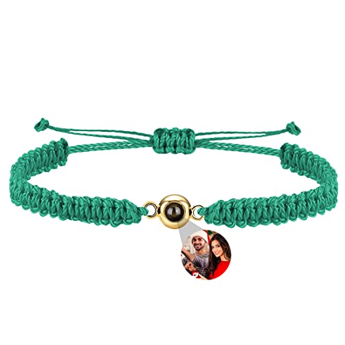 Pandora410004 Personalisierte Männer Kundenspezifisches Bild Projektion Armband 100 Sprachen Ich liebe Sie Rundes Armband Kundenspezifisches Geburtstagsgeschenk Einstellbares gewebtes Seil (B-grün) von Pandora410004