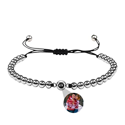 Pandora410004 Personalisierte Männer Kundenspezifisches Bild Projektion Armband 100 Sprachen Ich liebe Sie Rundes Armband Kundenspezifisches Geburtstagsgeschenk Einstellbares gewebtes Seil (C-Silber) von Bhgytec