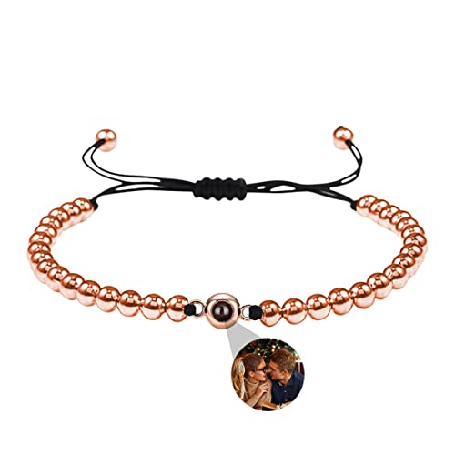 Personalisierte Männer Kundenspezifisches Bild Projektion Armband 100 Sprachen Ich liebe Sie Rundes Armband Kundenspezifisches Geburtstagsgeschenk Einstellbares gewebtes Seil (C-Roségold) von Pandora410004