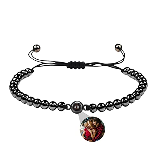 Personalisierte Männer Kundenspezifisches Bild Projektion Armband 100 Sprachen Ich liebe Sie Rundes Armband Kundenspezifisches Geburtstagsgeschenk Einstellbares gewebtes Seil (C-schwarz) von Pandora410004