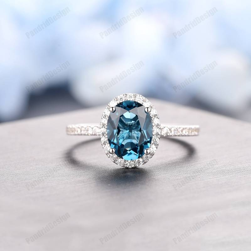 London Blauer Topas Verlobungsring, Ovalschliff 6 X 8 Mm Natürlicher Londoner Ring, 14K 18K Goldring, Versprechensring, Ring Für Frauen von PandridDesign