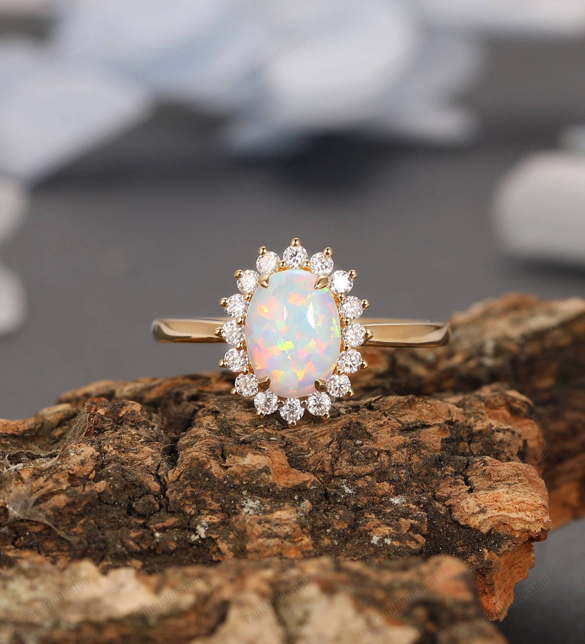 Rosa Opal Ehering 14K Gold Braut Versprechen Damen Ring, 1, 5Ct Oval Verlobungsring, Valentinstag Geschenk, Geburtsstein Ring Schmuck von PandridDesign