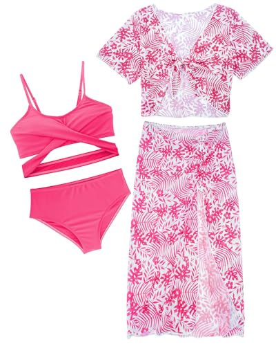 4 Stück Mädchen Schwimmen Kostüm Beachwear Bademode Outfit Tankini Kinder Badeanzug Badeanzug Cool Camisole Top mit Bikini Bottom Pink 12 Jahre von Panegy