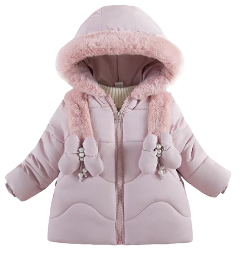 Baby Kinder Mädchen Mäntel Windbreaker Winter dicke Oberbekleidung gepolstert Puffer Hoodie Fleece warme Kleidung winddicht Schnee Jacke mit Kapuze Rosa 3-4 Jahre von Panegy