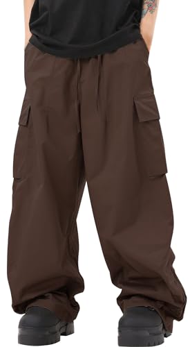 Cargohose Herren Steetwear mit Mehreren Taschen Workwear Lose Casual Beach Drawstring Pants Solid Relax Fit Yoga Joggers Braun XL von Panegy