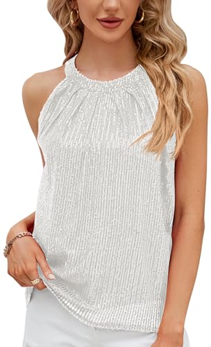 Damen Ärmellos Glitzer Pailletten Tank Tops Schimmernde Weste Tops Glitzer Camisole Bluse Weiß von Panegy